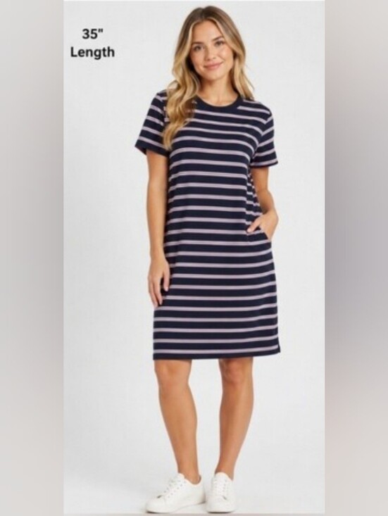Old Navy Tops - OLD NAVY Vintage Crew Dress Womens Striped Short Sleeve Blue & Pink Short Mini